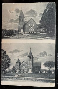 Vintage Postcard 1911 First Baptist & Presbyterian Churches, Hallstead, PA