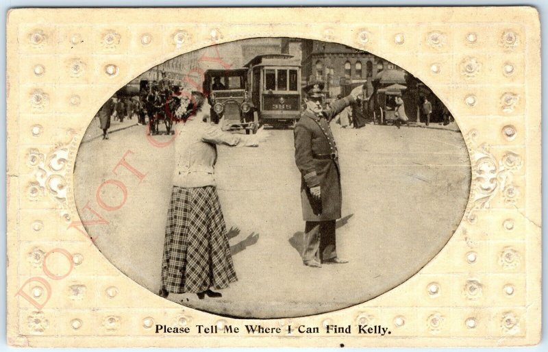 c1910s Busy Traffic Controller Flagger Street Car Downtown Auto KELLY?!?! A143