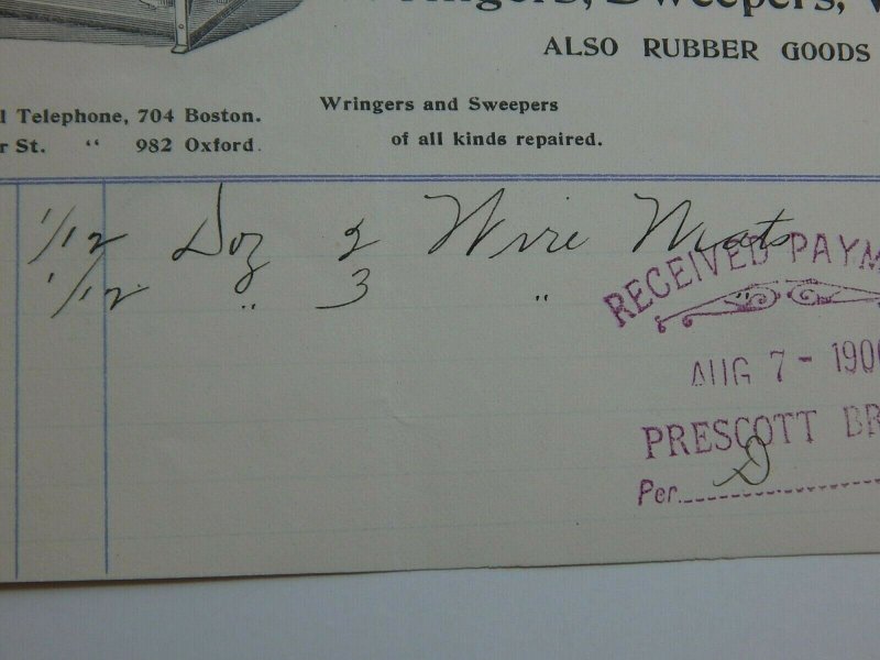 1900 Prescott Bros Wringers Washers Sweepers Oil Stoves Boston MA Letterhead