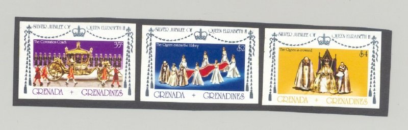 Grenada Grenadines 1977 Silver Jubilee Queen Elizabeth 3v. imperf proofs mounted