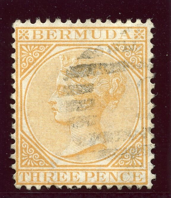 Bermuda 1874 QV 3d yellow-buff very fine used. SG 5a. Sc 3.