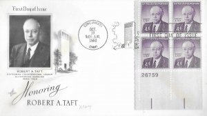 1960 FDC, #1161, 4c Robert A. Taft, Art Craft, plate block of 4