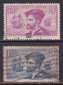 France 1934 Sc 296-7 Portrait Jacques Cartier Discovery of Canada Stamp Used