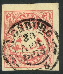 GERMAN STATES / BAVARIA 1867-68 3kr Rose Sc 16 VFU