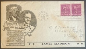 PRESIDENT JAMES MADISON #808 JUL 1 1938 WASHINGTON DC FIRST DAY COVER (FDC) BX5