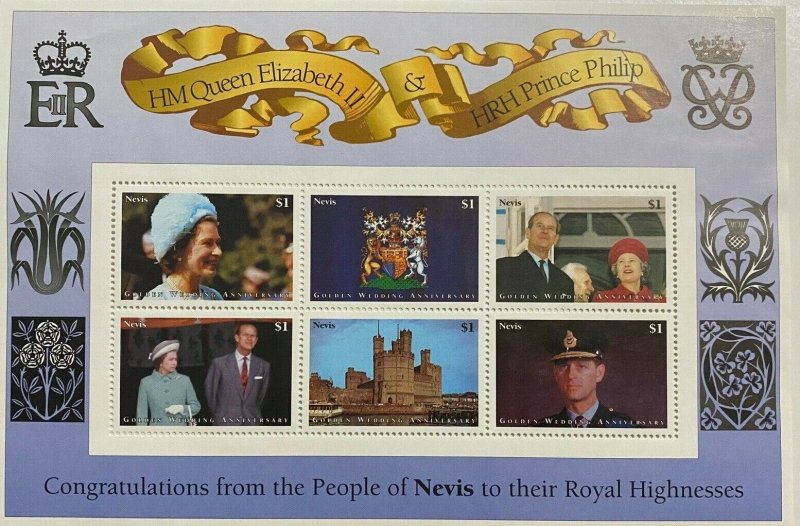 Nevis 1997 - Queen Elizabeth & Prince Philip  - Sheet of Six - MNH