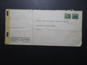 Iceland 1940s Censor Cover to USA / Light Folds - Z10817