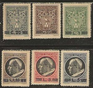 Vatican 102-107,  mint,  hinge remnants, short set. 1946. (V29)