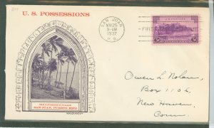US 801 1937 3c puero rico, part of the u s possession series, single on an addressed fdc with a grandy cachet