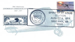 SPIRIT OF ST. LOUIS LINDBERGHANIA COMMEMORATIVE COVER AT ST. PAUL MN 1977 TYPE 2