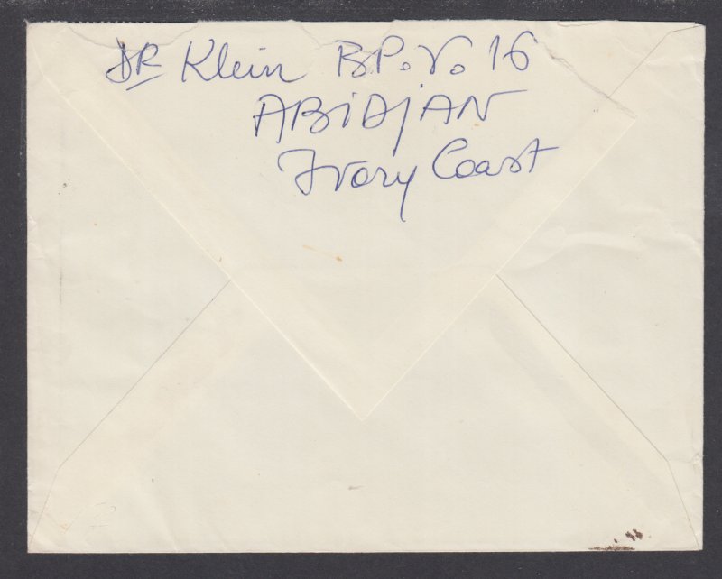 Ivory Coast Sc 234,245,249 on 1966 Air Mail cover, ABIDJAN HEIGHTS to US, F-VF