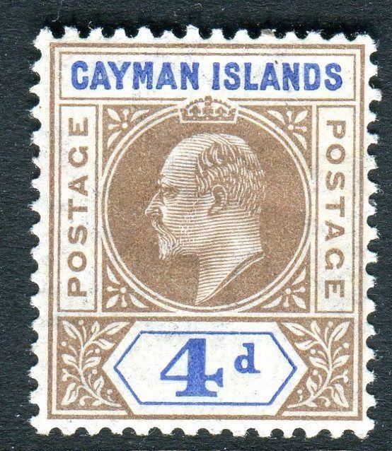 CAYMAN ISLANDS-1907 4d Brown & Blue.  A lightly mounted mint example Sg 13