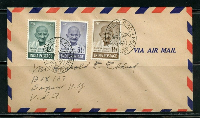 INDIA SCOTT# 203/205 GANHDI 3 VALUES ON FIRST DAY COVER TO NEW YORK RARE