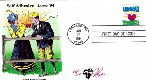 Pugh Designed/Painted Self Adhesive Love 94 FDC...24 of 105 created!!