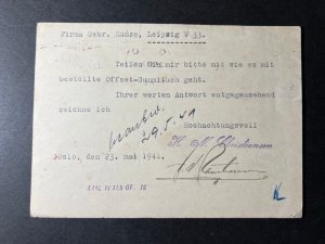 1941 Norway Airmail Postcard Cover Oslo to Leipzig Germany H N Christiansen