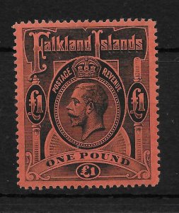 FALKLAND ISLANDS SG69 1914 £1 BLACK ON RED MTD MINT