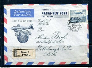 Czechoslovakia 1946 Airmail First Flight Cover FFC Praga  to New York 12657