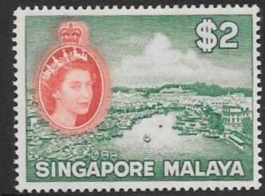 SINGAPORE SG51 1953 $2 BLUE-GREEN AND SCARLET MNH