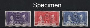 St Vincent 1937 Coronation set perfined Specimen um