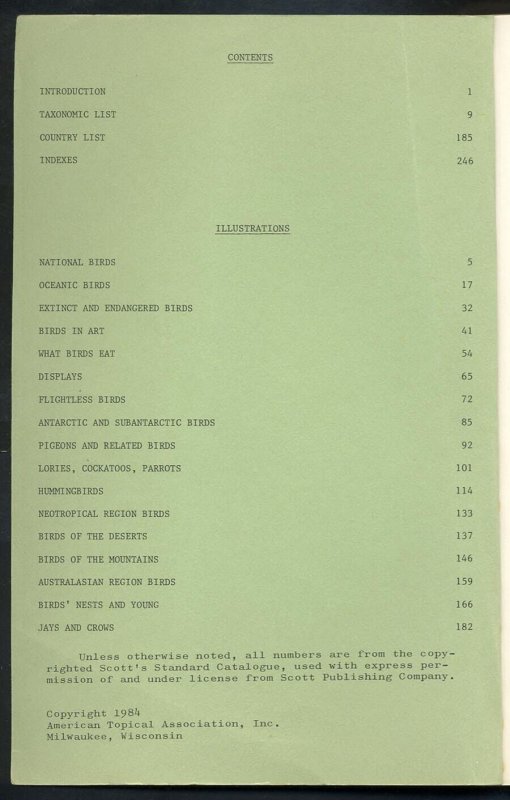 CATALOGUES Thematics Birds of the World in Philately 252pgs pub 1984.