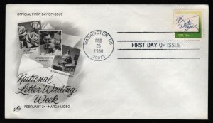 #1808 15c Write Soon, Art Craft-Hand Cancel FDC **ANY 5=FREE SHIPPING**