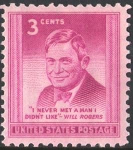 SC#975 3¢ Will Rogers Single (1948) MNH