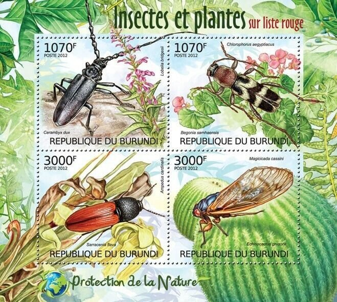 BURUNDI 2012 - Insects & Plants of Red List M/S. Official issues.