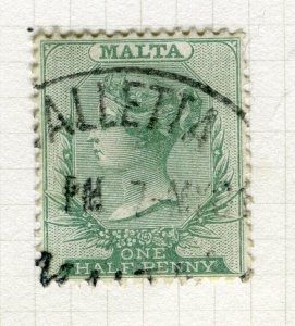 MALTA; 1885 early classic QV Crown CA issue used Shade of 1/2d. value