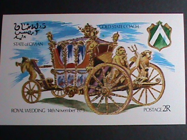 ​OMAN-1973 ROYAL WEDDING-GOLD STATE COACH IMPERF-MNH S/S-VERY FINE
