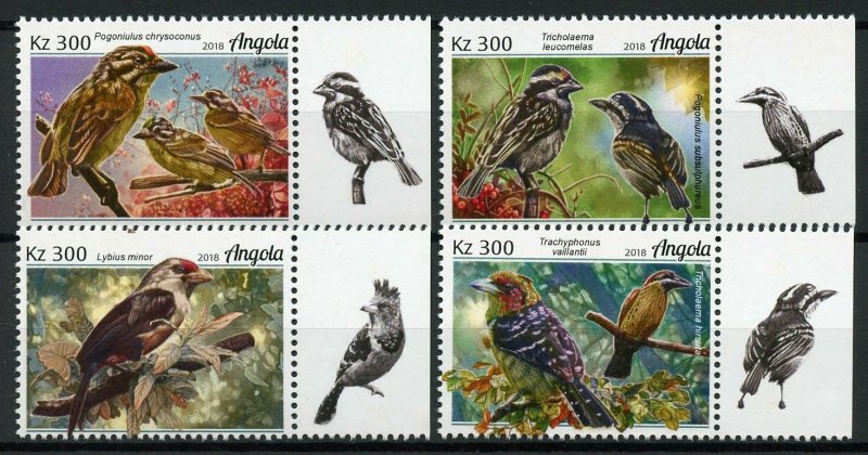 Angola Birds on Stamps 2018 MNH Barbets Barbet Bird Fauna 4v Set