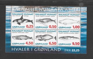 WHALES - GREENLAND #308a  SHEET OF 6 MNH