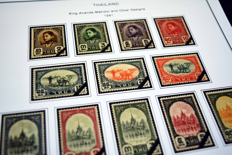 COLOR PRINTED THAILAND 1941-1970 STAMP ALBUM PAGES (29 illustrated pages)