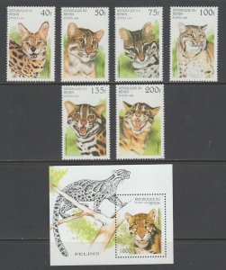 Benin Sc 843-849 MNH. 1996 Wild Cats, complete set including souvenir sheet