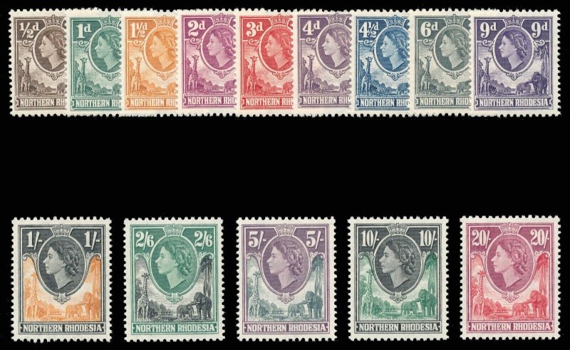 Northern Rhodesia 1953 QEII set complete superb MNH. SG 61-74. Sc 61-74.