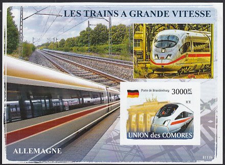 Comoro Islands 2009 MNH Sc #1018 3000fr ICE German High-speed Trains IMPERF