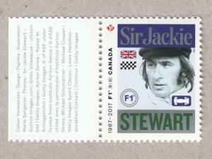 FORMULA 1, F1 = SIR JACKIE STEWART Miniature Sheet stamp MNH Canada 2017 #2992a