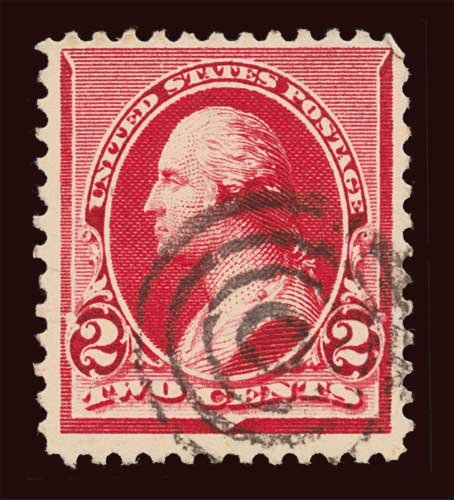 US Scott 220 1890 very bright color, geometric cancel bullseye 4-ring 023