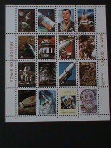 ​UMM AL QIWAIN 16 DIFFERENT OF COLORFUL HISTORY OF SPACE CTO MINI SHEET VF