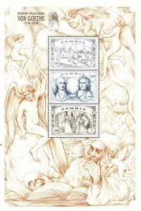 Zambia 1999 - Author Playwright Von Goethe - Sheet of 3 - Scott 794 - MNH