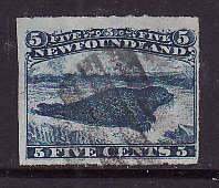 Newfoundland-Sc#40- id20-used 5c blue Harp seal-1876-