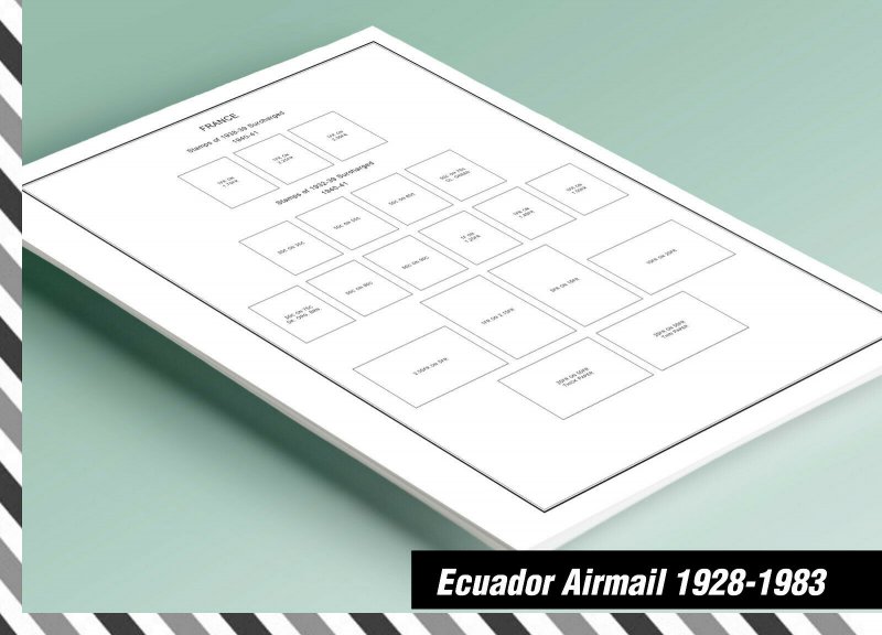  PRINTED ECUADOR AIRMAIL 1928-1983 STAMP ALBUM PAGES (102 pages)