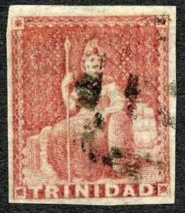 Trinidad and Tobago SG12 (1d) Rose Red White paper Cat 75 pounds