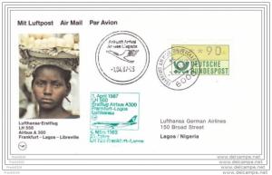 Germany - Nigeria 1987, Lufthansa First Flight, Frankfurt to Lagos with A300