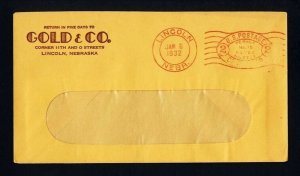 Meter cover from Gold & Co., Lincoln, Nebraska dated 1-6-1932