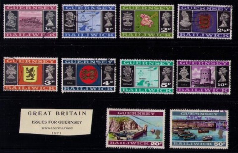 Guernsey,1971 Sc 41-55 Used Not A Complete Set(Lot of 10) Baldwick Issues F-VF