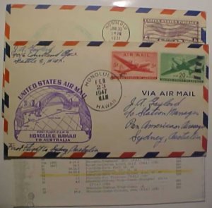 HAWAII SHIP TP SHORE 1931 TO AUSTRALIA 1947