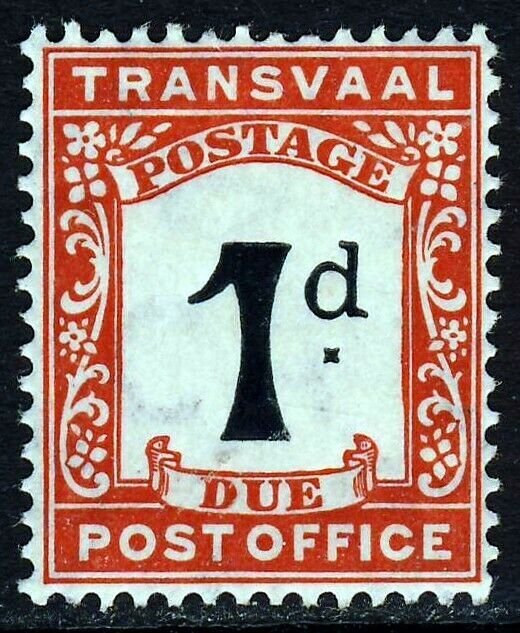 TRANSVAAL 1907 1d. Black & Scarlet POSTAGE DUE Wmk Crown CA SG D2 MINT 