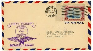 USA CAM25 Atlanta Miami First Airmail Flight #C11 Postage 1928 Cover Cachet