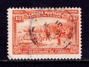 CANADA  — SCOTT 102 — 1908 20c CHAMPLAIN, QUEBEC TERCENTENARY — USED — SCV $160