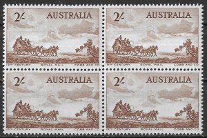 Australia 2/- 19th Century Royal Mail Coach issue of 1955 Scott 282 MNH Block 4